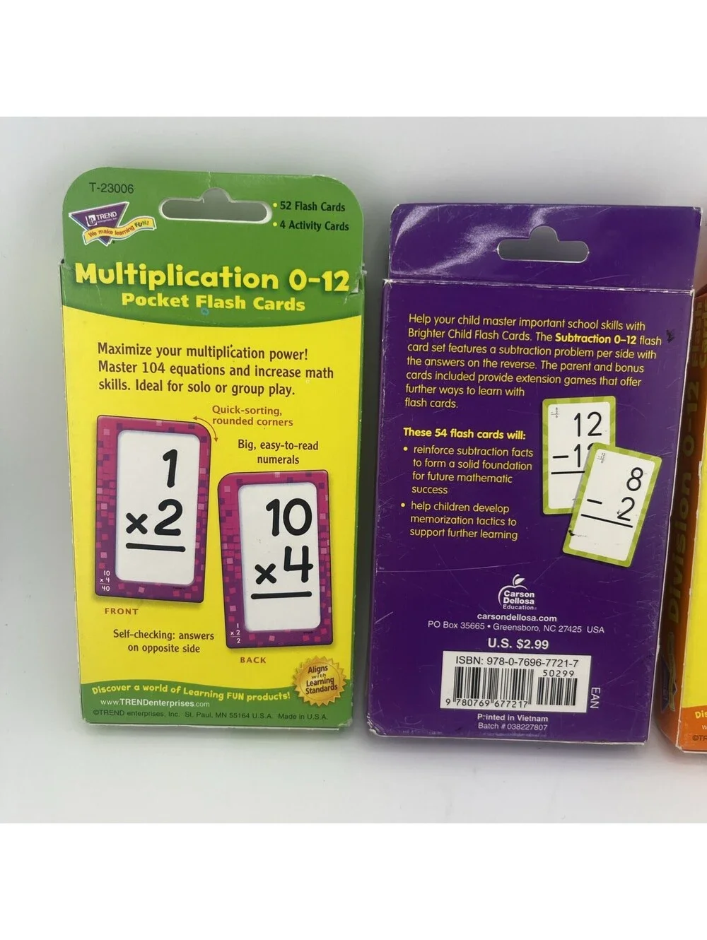 Math Flash Cards Lot Multiplication Subtraction Division 0-12 Bundle PR150